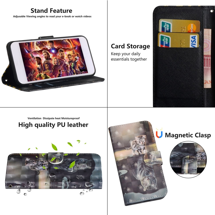 3D Painting Pattern Horizontal Flip TPU + PU Leather Case with Holder & Card Slots & Wallet For Galaxy S10(Cat Tiger) - Galaxy Phone Cases by buy2fix | Online Shopping UK | buy2fix