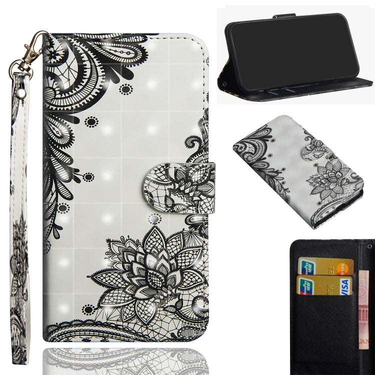 3D Painting Pattern Horizontal Flip TPU + PU Leather Case with Holder & Card Slots & Wallet For Galaxy A20e(Black Flower) - Galaxy Phone Cases by buy2fix | Online Shopping UK | buy2fix