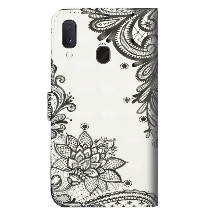 3D Painting Pattern Horizontal Flip TPU + PU Leather Case with Holder & Card Slots & Wallet For Galaxy A20e(Black Flower) - Galaxy Phone Cases by buy2fix | Online Shopping UK | buy2fix
