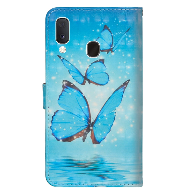 3D Painting Pattern Horizontal Flip TPU + PU Leather Case with Holder & Card Slots & Wallet For Galaxy A20e(Three Butterfly) - Galaxy Phone Cases by buy2fix | Online Shopping UK | buy2fix