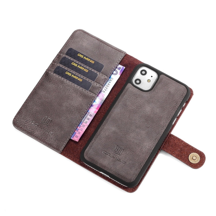 For iPhone 11 DG.MING Crazy Horse Texture Flip Detachable Magnetic Leather Case with Holder & Card Slots & Wallet (Grey) by DG.MING