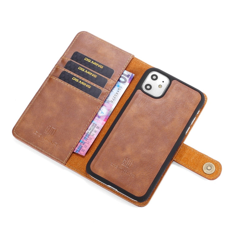 For iPhone 11 DG.MING Crazy Horse Texture Flip Detachable Magnetic Leather Case with Holder & Card Slots & Wallet (Brown) by DG.MING