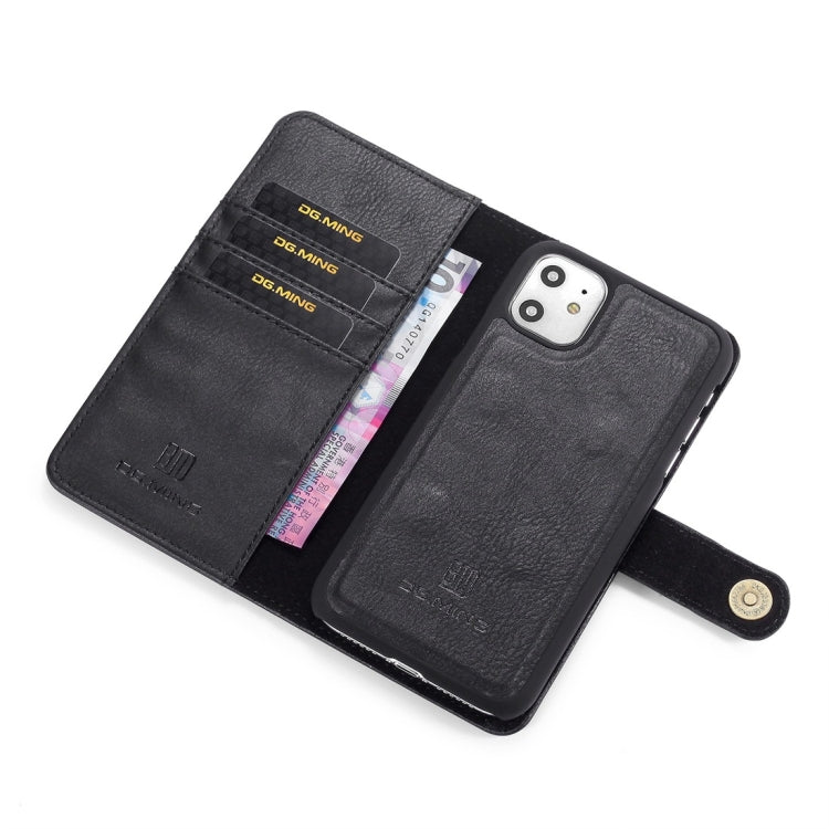 For iPhone 11 DG.MING Crazy Horse Texture Flip Detachable Magnetic Leather Case with Holder & Card Slots & Wallet (Black) by DG.MING