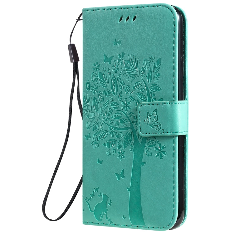 For iPhone 11 Pro Max Tree & Cat Pattern Pressed Printing Horizontal Flip PU Leather Case with Holder & Card Slots & Wallet & Lanyard (Green) - iPhone 11 Pro Max Cases by buy2fix | Online Shopping UK | buy2fix