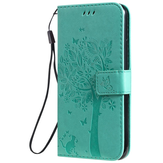 For iPhone 11 Pro Max Tree & Cat Pattern Pressed Printing Horizontal Flip PU Leather Case with Holder & Card Slots & Wallet & Lanyard (Green) by buy2fix