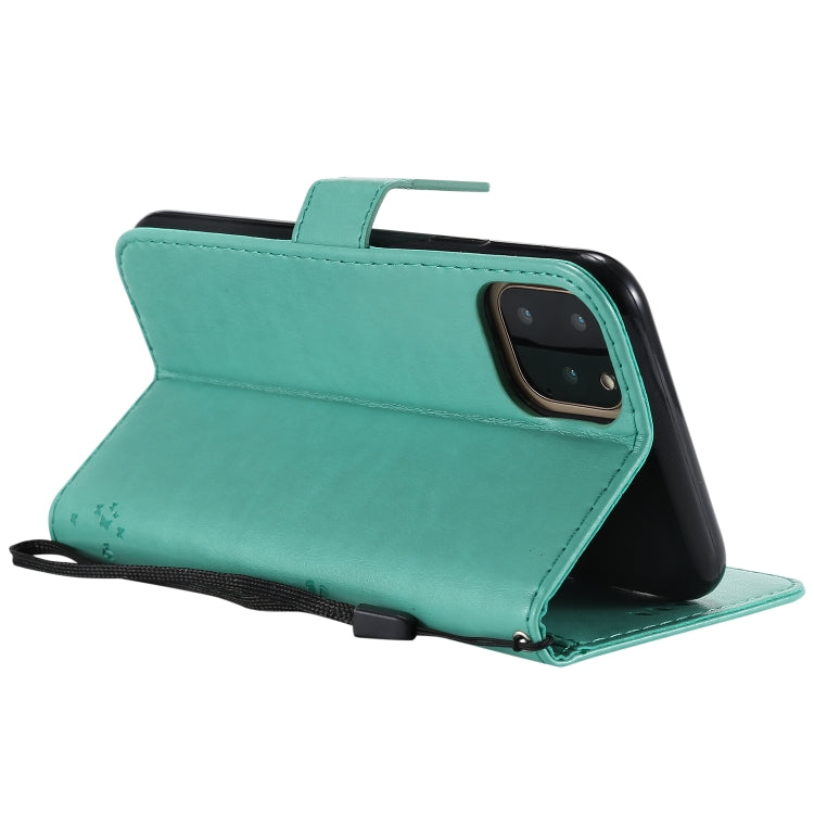 For iPhone 11 Pro Max Tree & Cat Pattern Pressed Printing Horizontal Flip PU Leather Case with Holder & Card Slots & Wallet & Lanyard (Green) - iPhone 11 Pro Max Cases by buy2fix | Online Shopping UK | buy2fix