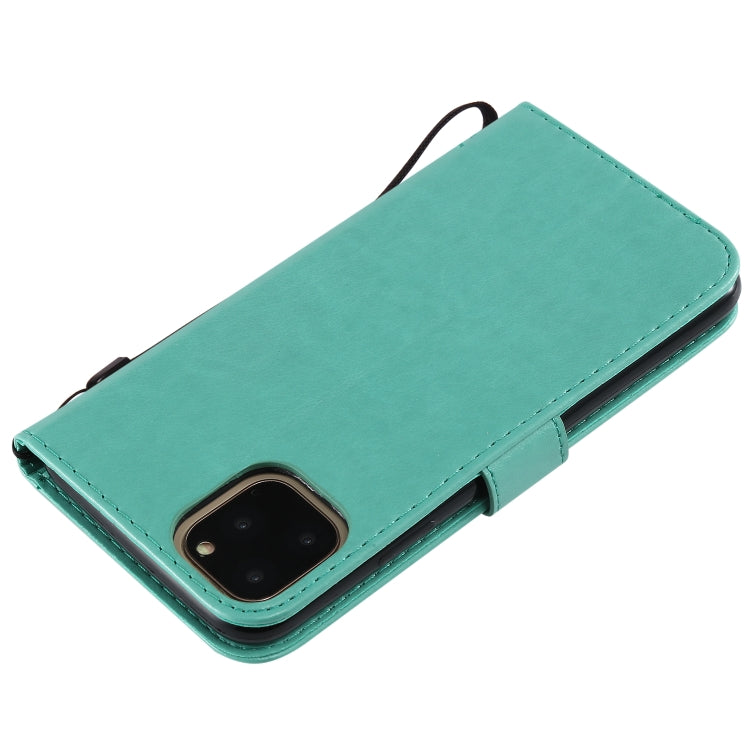 For iPhone 11 Pro Max Tree & Cat Pattern Pressed Printing Horizontal Flip PU Leather Case with Holder & Card Slots & Wallet & Lanyard (Green) - iPhone 11 Pro Max Cases by buy2fix | Online Shopping UK | buy2fix