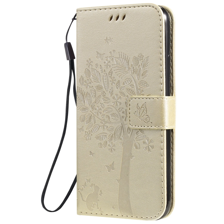For iPhone 11 Pro Max Tree & Cat Pattern Pressed Printing Horizontal Flip PU Leather Case with Holder & Card Slots & Wallet & Lanyard (Gold) - iPhone 11 Pro Max Cases by buy2fix | Online Shopping UK | buy2fix