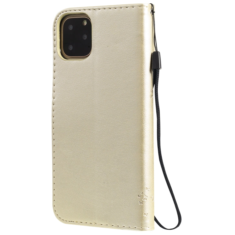 For iPhone 11 Pro Max Tree & Cat Pattern Pressed Printing Horizontal Flip PU Leather Case with Holder & Card Slots & Wallet & Lanyard (Gold) - iPhone 11 Pro Max Cases by buy2fix | Online Shopping UK | buy2fix