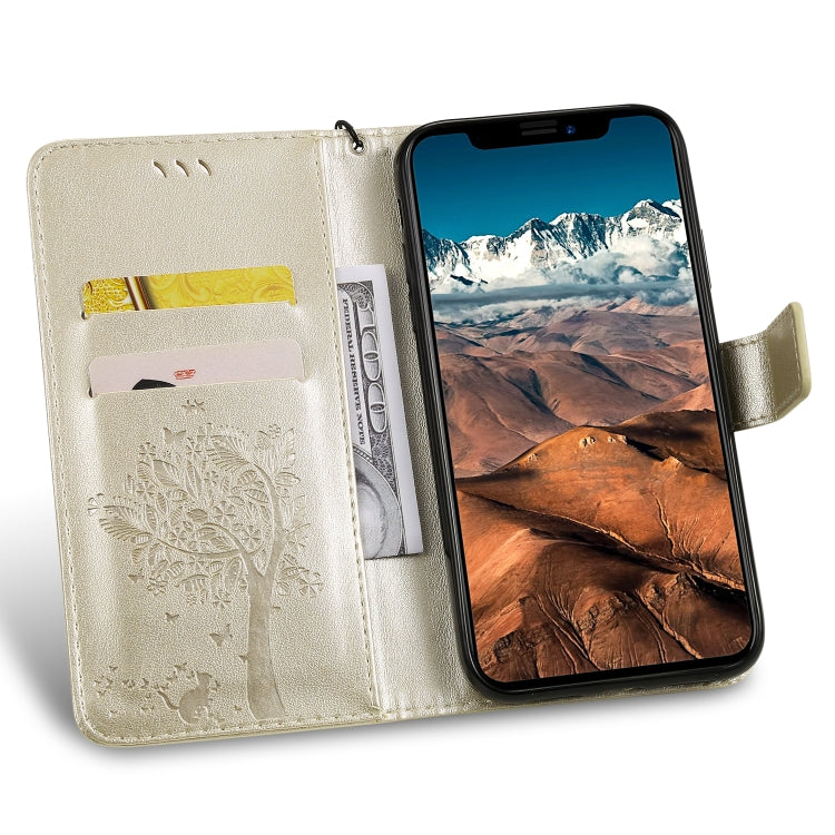 For iPhone 11 Pro Max Tree & Cat Pattern Pressed Printing Horizontal Flip PU Leather Case with Holder & Card Slots & Wallet & Lanyard (Gold) - iPhone 11 Pro Max Cases by buy2fix | Online Shopping UK | buy2fix