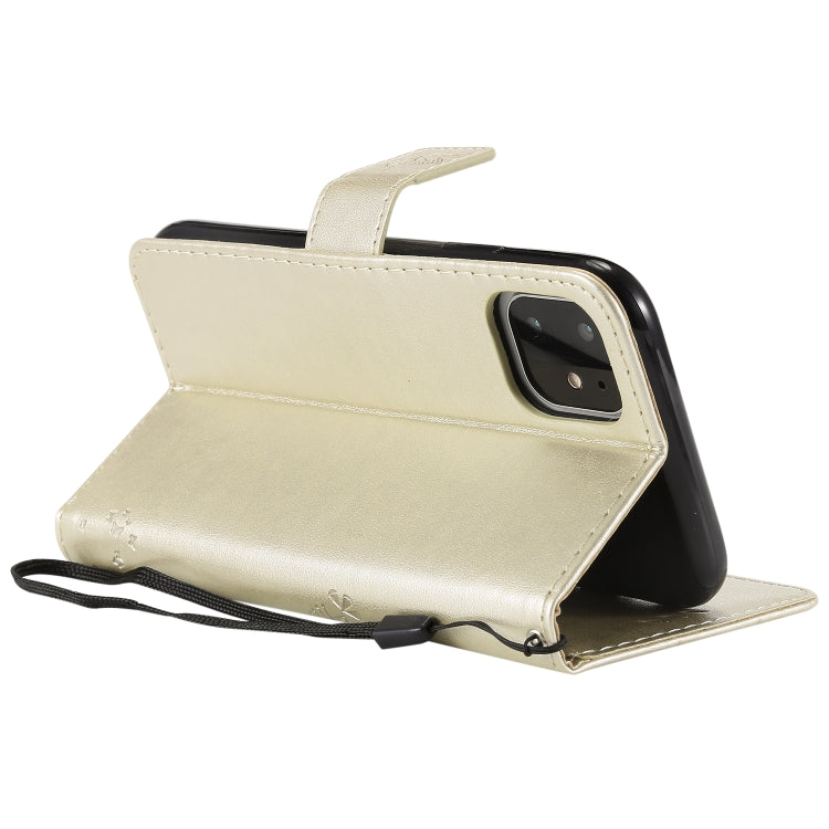 For iPhone 11 Pro Max Tree & Cat Pattern Pressed Printing Horizontal Flip PU Leather Case with Holder & Card Slots & Wallet & Lanyard (Gold) - iPhone 11 Pro Max Cases by buy2fix | Online Shopping UK | buy2fix