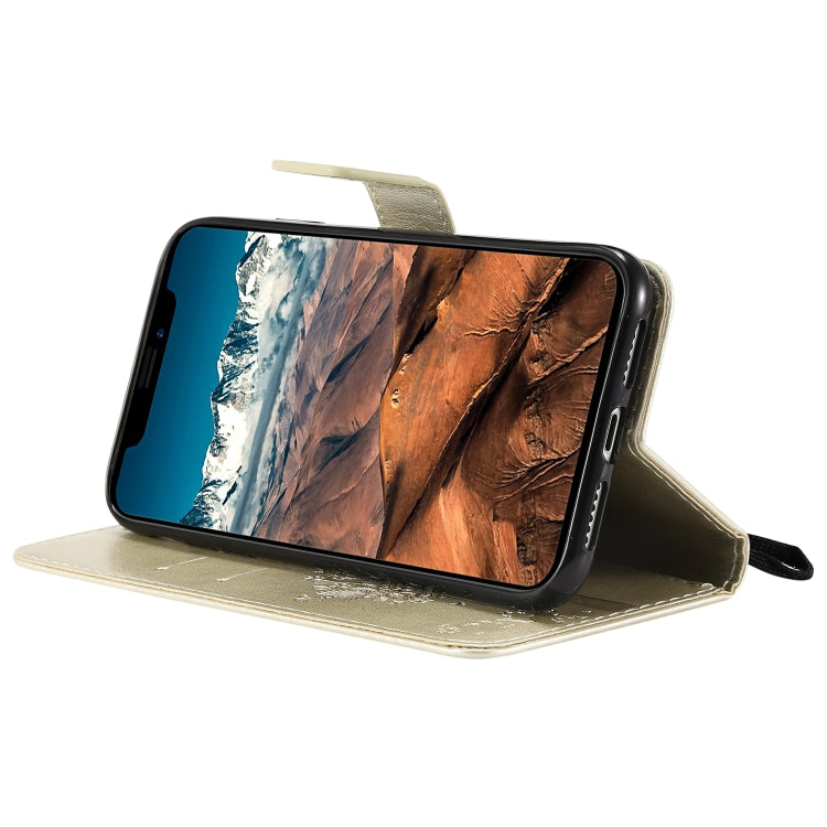 For iPhone 11 Pro Max Tree & Cat Pattern Pressed Printing Horizontal Flip PU Leather Case with Holder & Card Slots & Wallet & Lanyard (Gold) - iPhone 11 Pro Max Cases by buy2fix | Online Shopping UK | buy2fix