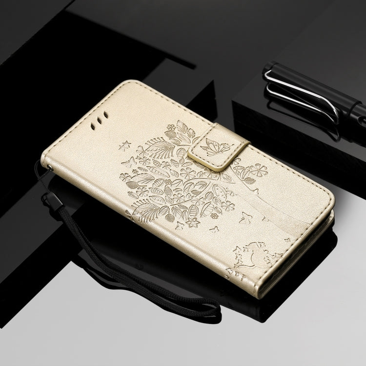 For iPhone 11 Pro Max Tree & Cat Pattern Pressed Printing Horizontal Flip PU Leather Case with Holder & Card Slots & Wallet & Lanyard (Gold) - iPhone 11 Pro Max Cases by buy2fix | Online Shopping UK | buy2fix
