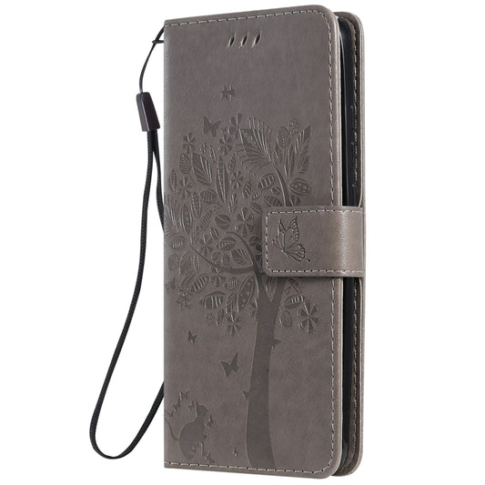 Tree & Cat Pattern Pressed Printing Horizontal Flip PU Leather Case with Holder & Card Slots & Wallet & Lanyard For Xiaomi Mi 9T & Mi 9T Pro & Redmi K20 & K20 Pro(Grey) by buy2fix