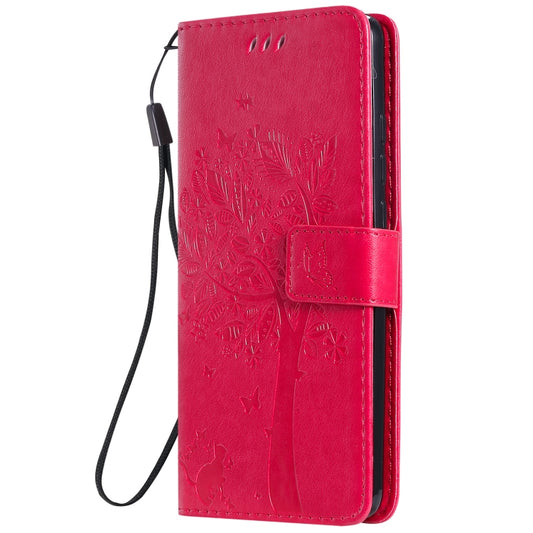 Tree & Cat Pattern Pressed Printing Horizontal Flip PU Leather Case with Holder & Card Slots & Wallet & Lanyard For Xiaomi Mi 9T & Mi 9T Pro & Redmi K20 & K20 Pro(Rose Red) by buy2fix