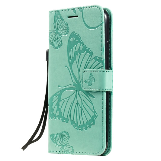 For iPhone 11 Pressed Printing Butterfly Pattern Horizontal Flip PU Leather Case with Holder & Card Slots & Wallet & Lanyard (Green) by buy2fix
