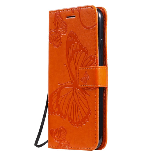 For iPhone 11 Pressed Printing Butterfly Pattern Horizontal Flip PU Leather Case with Holder & Card Slots & Wallet & Lanyard (Orange) by buy2fix