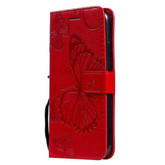 For iPhone 11 Pressed Printing Butterfly Pattern Horizontal Flip PU Leather Case with Holder & Card Slots & Wallet & Lanyard (Red) by buy2fix