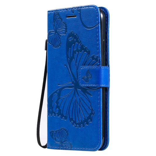For iPhone 11 Pressed Printing Butterfly Pattern Horizontal Flip PU Leather Case with Holder & Card Slots & Wallet & Lanyard (Blue) by buy2fix
