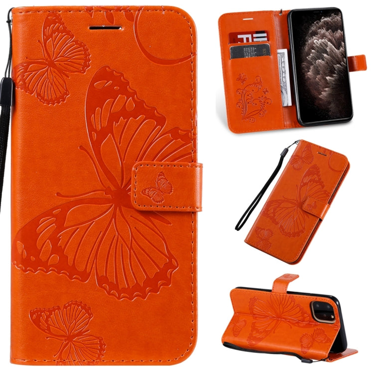 For iPhone 11 Pro Max Pressed Printing Butterfly Pattern Horizontal Flip PU Leather Case with Holder & Card Slots & Wallet & Lanyard (Orange) - iPhone 11 Pro Max Cases by buy2fix | Online Shopping UK | buy2fix