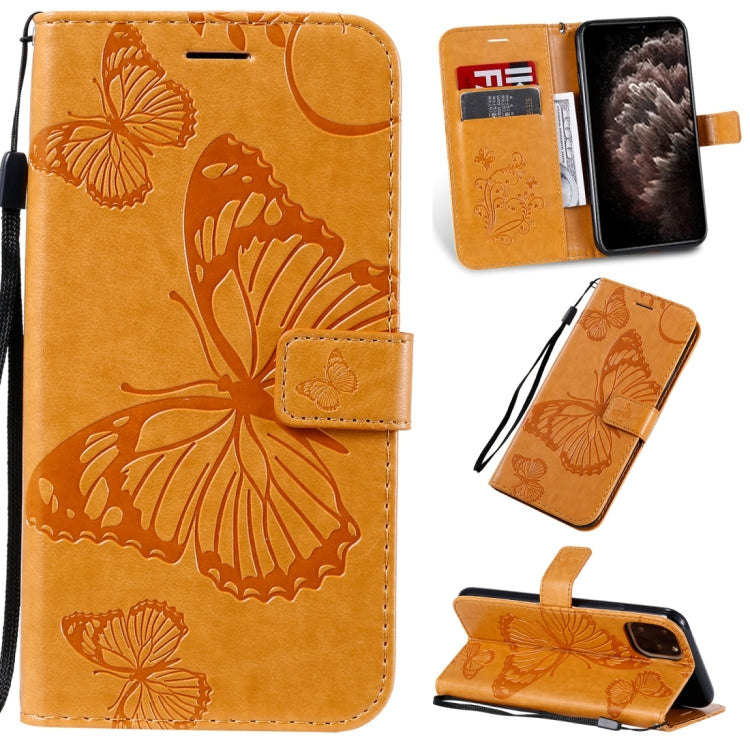 For iPhone 11 Pro Max Pressed Printing Butterfly Pattern Horizontal Flip PU Leather Case with Holder & Card Slots & Wallet & Lanyard (Yellow) - iPhone 11 Pro Max Cases by buy2fix | Online Shopping UK | buy2fix