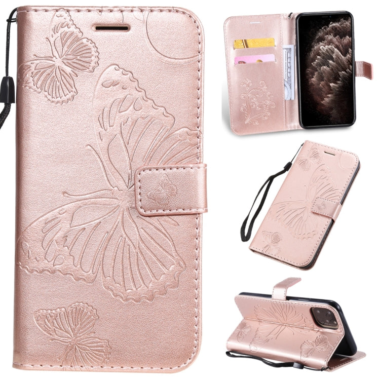 For iPhone 11 Pro Max Pressed Printing Butterfly Pattern Horizontal Flip PU Leather Case with Holder & Card Slots & Wallet & Lanyard (Rose Gold) - iPhone 11 Pro Max Cases by buy2fix | Online Shopping UK | buy2fix