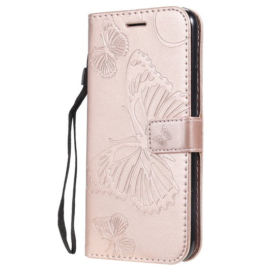 For iPhone 11 Pro Max Pressed Printing Butterfly Pattern Horizontal Flip PU Leather Case with Holder & Card Slots & Wallet & Lanyard (Rose Gold) by buy2fix