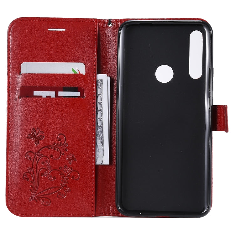 Pressed Printing Butterfly Pattern Horizontal Flip PU Leather Case with Holder & Card Slots & Wallet & Lanyard For Huawei P Smart Z / Y9 Prime 2019(Red) - Huawei Cases by buy2fix | Online Shopping UK | buy2fix
