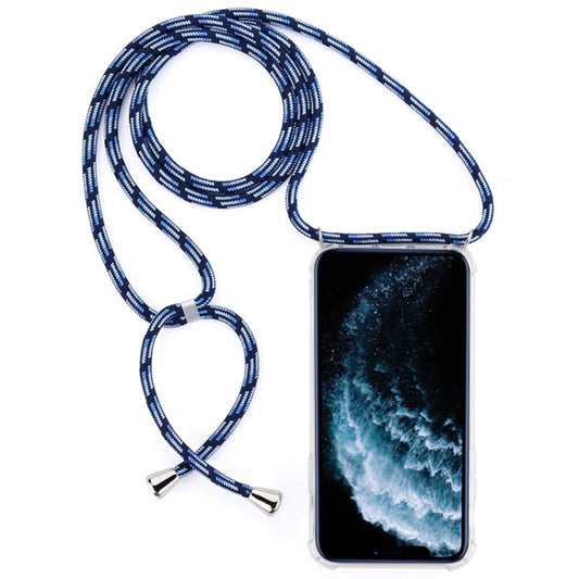 Four-Corner Anti-Fall Transparent TPU Mobile Phone Case With Lanyard for iPhone 11 Pro(Black Blue) by buy2fix