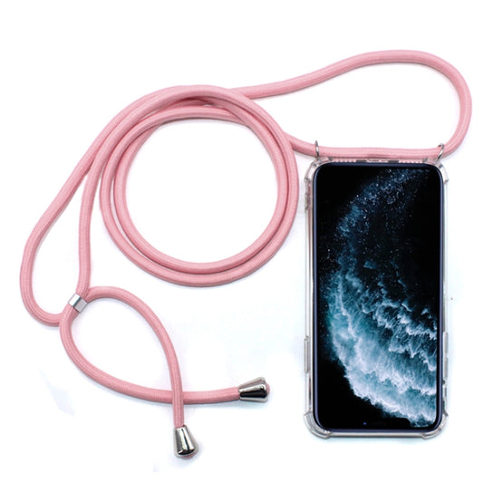 Four-Corner Anti-Fall Transparent TPU Mobile Phone Case With Lanyard for iPhone 11 Pro(Pink) by buy2fix