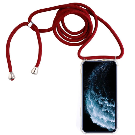 Four-Corner Anti-Fall Transparent TPU Mobile Phone Case With Lanyard for iPhone 11 Pro(Red) by buy2fix