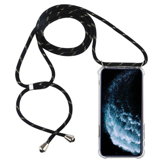 Four-Corner Anti-Fall Transparent TPU Mobile Phone Case With Lanyard for iPhone 11 Pro(Black Gold) by buy2fix