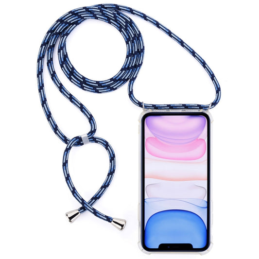 Four-Corner Anti-Fall Transparent TPU Mobile Phone Case With Lanyard for iPhone 11(Black Blue) by buy2fix