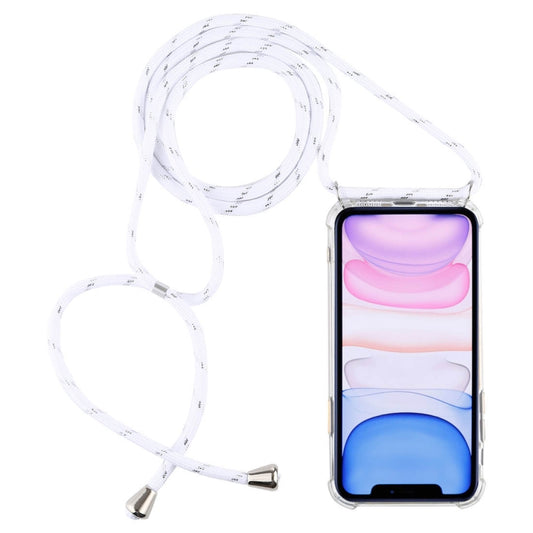Four-Corner Anti-Fall Transparent TPU Mobile Phone Case With Lanyard for iPhone 11(White) by buy2fix