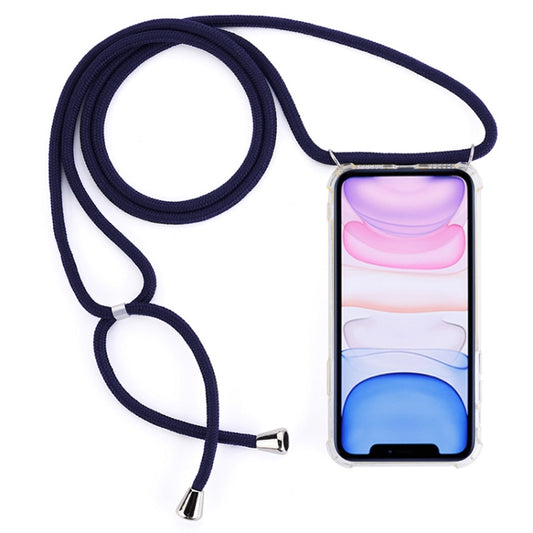 Four-Corner Anti-Fall Transparent TPU Mobile Phone Case With Lanyard for iPhone 11(Dark Blue) by buy2fix