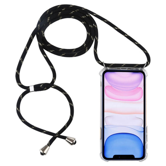 Four-Corner Anti-Fall Transparent TPU Mobile Phone Case With Lanyard for iPhone 11(Black Gold) by buy2fix