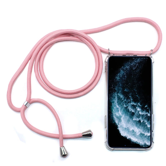 Four-Corner Anti-Fall Trasparent TPU Mobile Phone Case With Lanyard for iPhone 11 Pro Max(Pink) by buy2fix