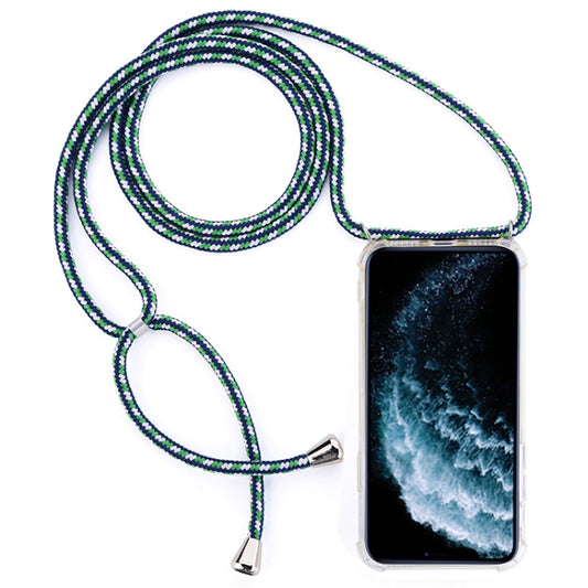 Four-Corner Anti-Fall Trasparent TPU Mobile Phone Case With Lanyard for iPhone 11 Pro Max(Green White Blue) by buy2fix