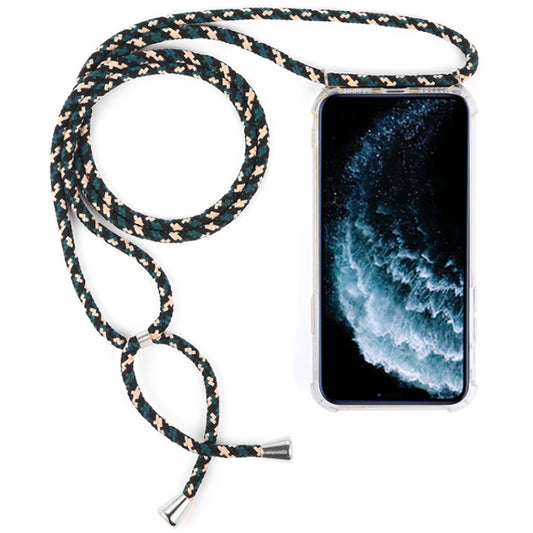 Four-Corner Anti-Fall Trasparent TPU Mobile Phone Case With Lanyard for iPhone 11 Pro Max(Green Beige Black) by buy2fix