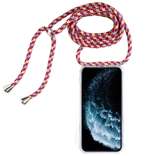 Four-Corner Anti-Fall Trasparent TPU Mobile Phone Case With Lanyard for iPhone 11 Pro Max(Red Apricot Grey) by buy2fix