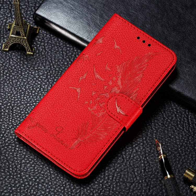 Feather Pattern Litchi Texture Horizontal Flip Leather Case with Wallet & Holder & Card Slots For Motorola Moto E6(Red) - Motorola Cases by buy2fix | Online Shopping UK | buy2fix