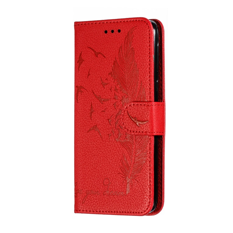 Feather Pattern Litchi Texture Horizontal Flip Leather Case with Wallet & Holder & Card Slots For Motorola Moto E6(Red) - Motorola Cases by buy2fix | Online Shopping UK | buy2fix