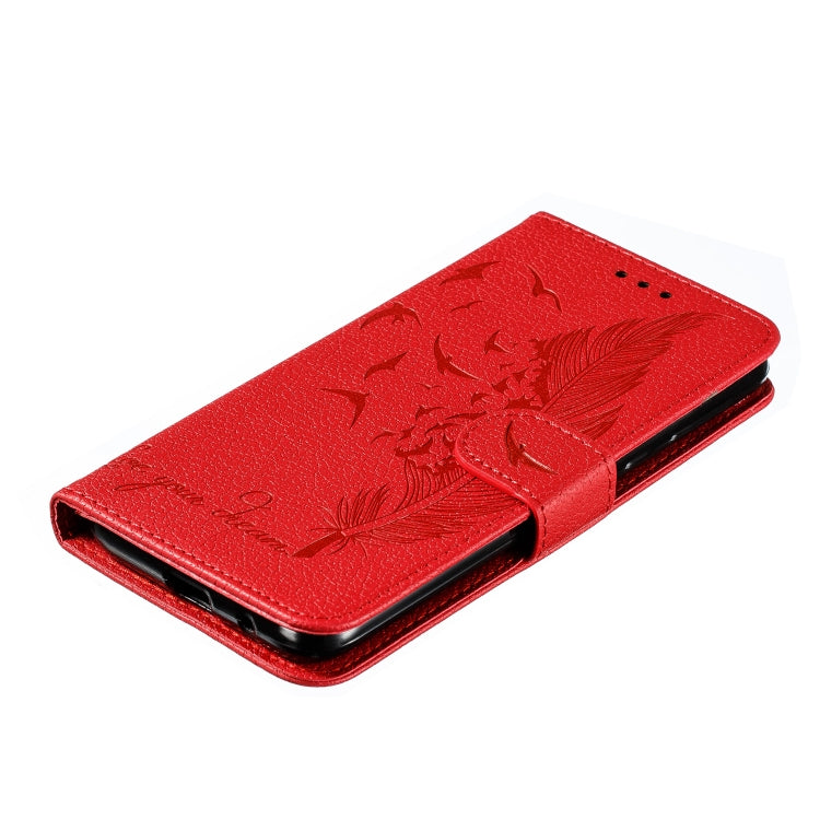Feather Pattern Litchi Texture Horizontal Flip Leather Case with Wallet & Holder & Card Slots For Motorola Moto E6(Red) - Motorola Cases by buy2fix | Online Shopping UK | buy2fix