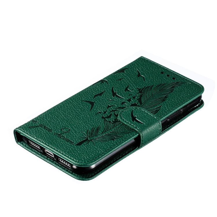 For iPhone 11 Feather Pattern Litchi Texture Horizontal Flip Leather Case with Wallet & Holder & Card Slots (Green) - iPhone 11 Cases by buy2fix | Online Shopping UK | buy2fix