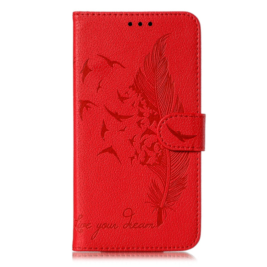 Feather Pattern Litchi Texture Horizontal Flip Leather Case with Wallet & Holder & Card Slots For Galaxy A40(Red) by buy2fix