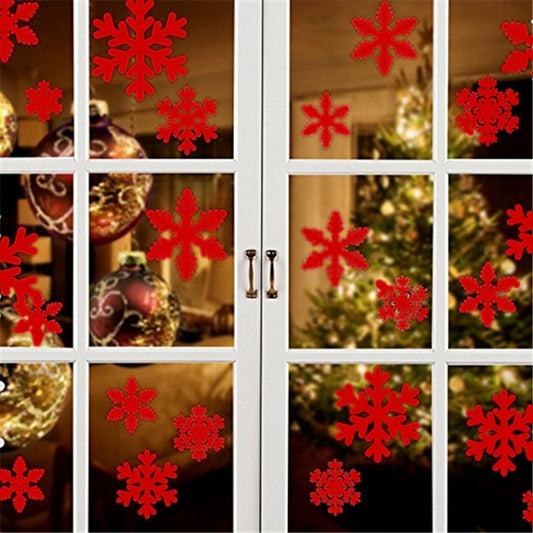 Creative Window Glass Door Removable Christmas New Year Festival Wall Sticker Decoration(Red Snowflake) by buy2fix