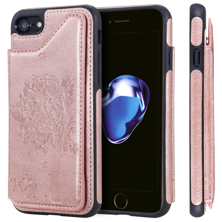 For iPhone 7 / 8 Cat Tree Embossing Pattern Shockproof Protective Case with Card Slots & Photo Frame(Rose Gold) - More iPhone Cases by buy2fix | Online Shopping UK | buy2fix