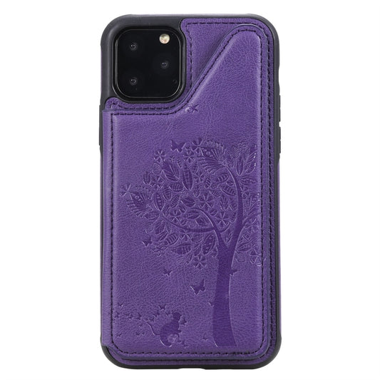 For iPhone 11 Pro Cat Tree Embossing Pattern Shockproof Protective Case with Card Slots & Photo Frame(Purple) by buy2fix