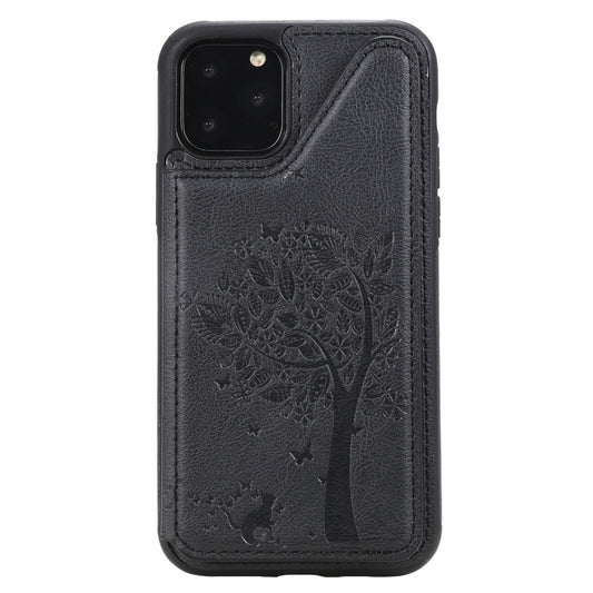 For iPhone 11 Pro Cat Tree Embossing Pattern Shockproof Protective Case with Card Slots & Photo Frame(Black) by buy2fix