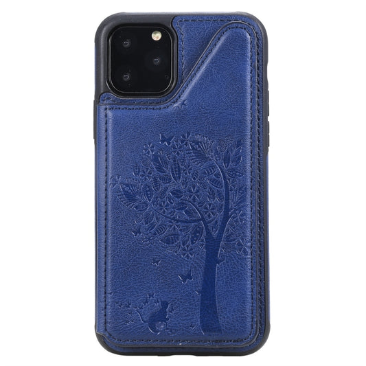 For iPhone 11 Pro Cat Tree Embossing Pattern Shockproof Protective Case with Card Slots & Photo Frame(Blue) by buy2fix